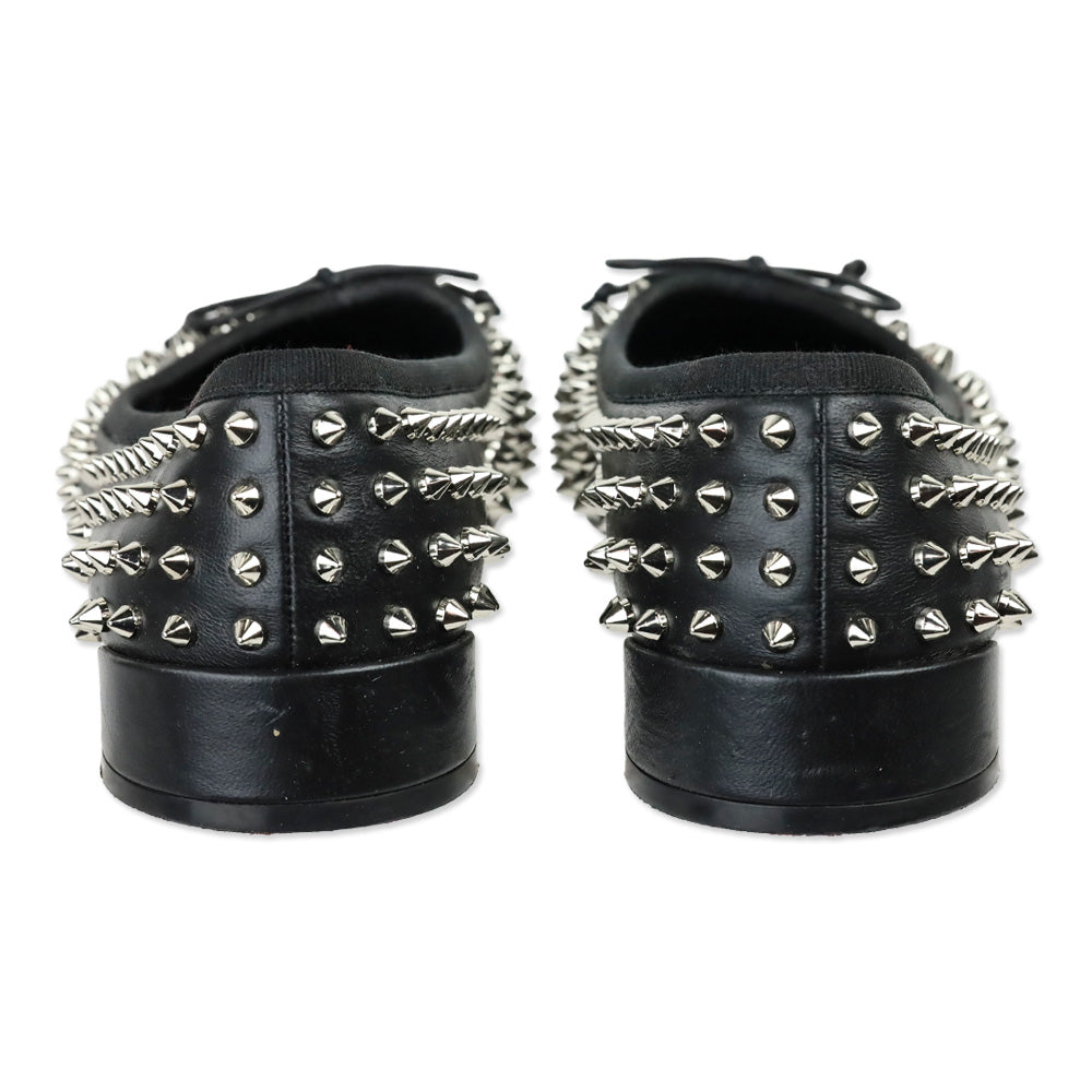 Christian Louboutin Black Leather Spiked Ballet Flats