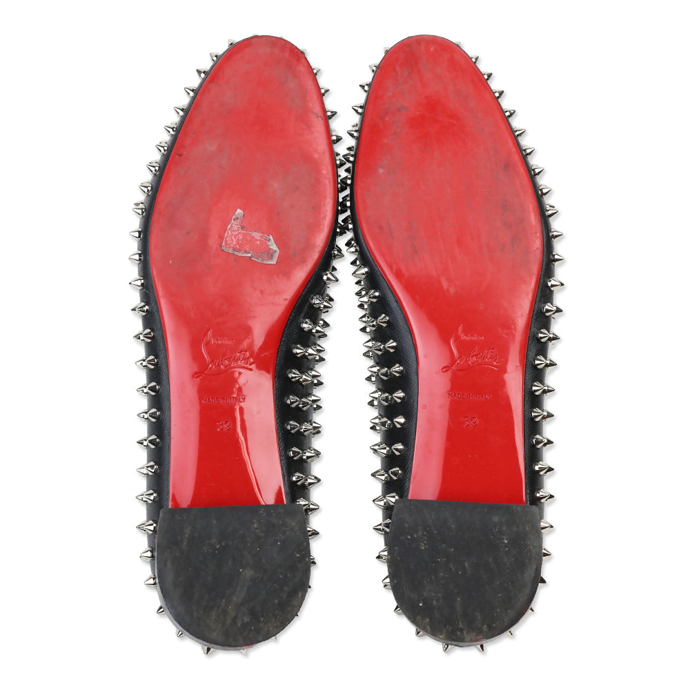 Christian Louboutin Black Leather Spiked Ballet Flats