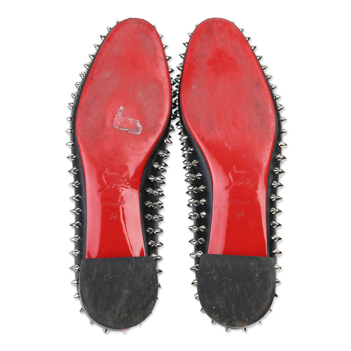 Christian Louboutin Black Leather Spiked Ballet Flats