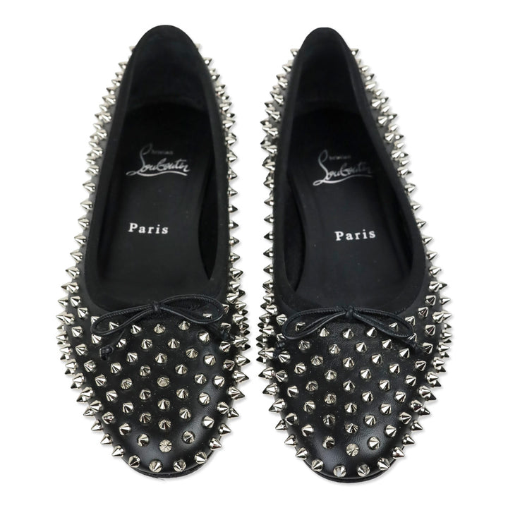 Christian Louboutin Black Leather Spiked Ballet Flats