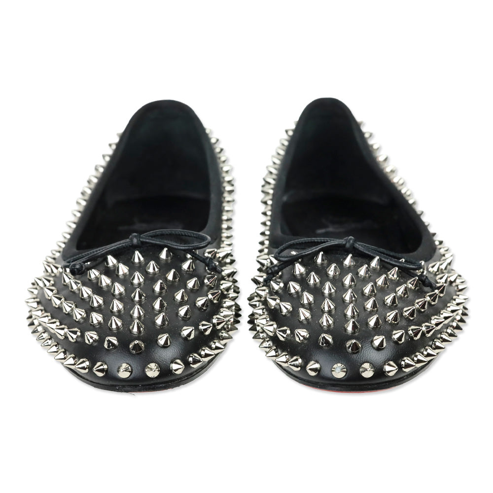 Christian Louboutin Black Leather Spiked Ballet Flats