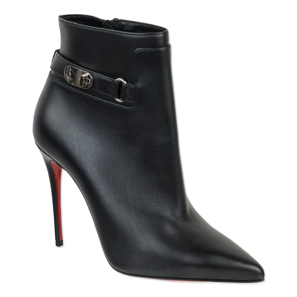 Christian Louboutin Black Leather 'Lock So Kate Booty 100' Heeled Booties