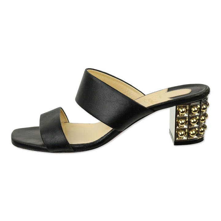 Christian Louboutin Black Nappa Leather Gold Studded Vasa Heel Opticat 55 Sandals