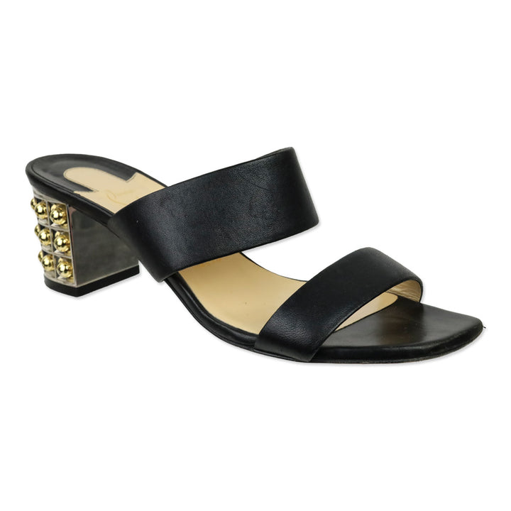 Christian Louboutin Black Nappa Leather Gold Studded Vasa Heel Opticat 55 Sandals