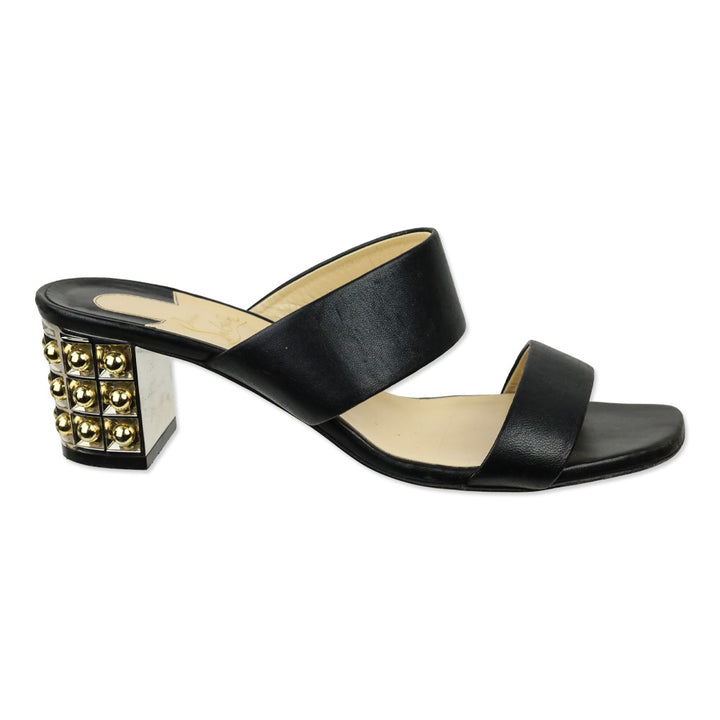 Christian Louboutin Black Nappa Leather Gold Studded Vasa Heel Opticat 55 Sandals