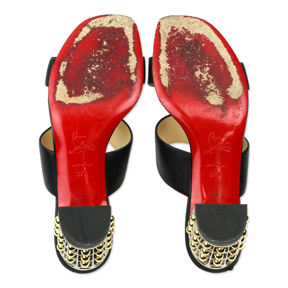 Christian Louboutin Black Nappa Leather Gold Studded Vasa Heel Opticat 55 Sandals