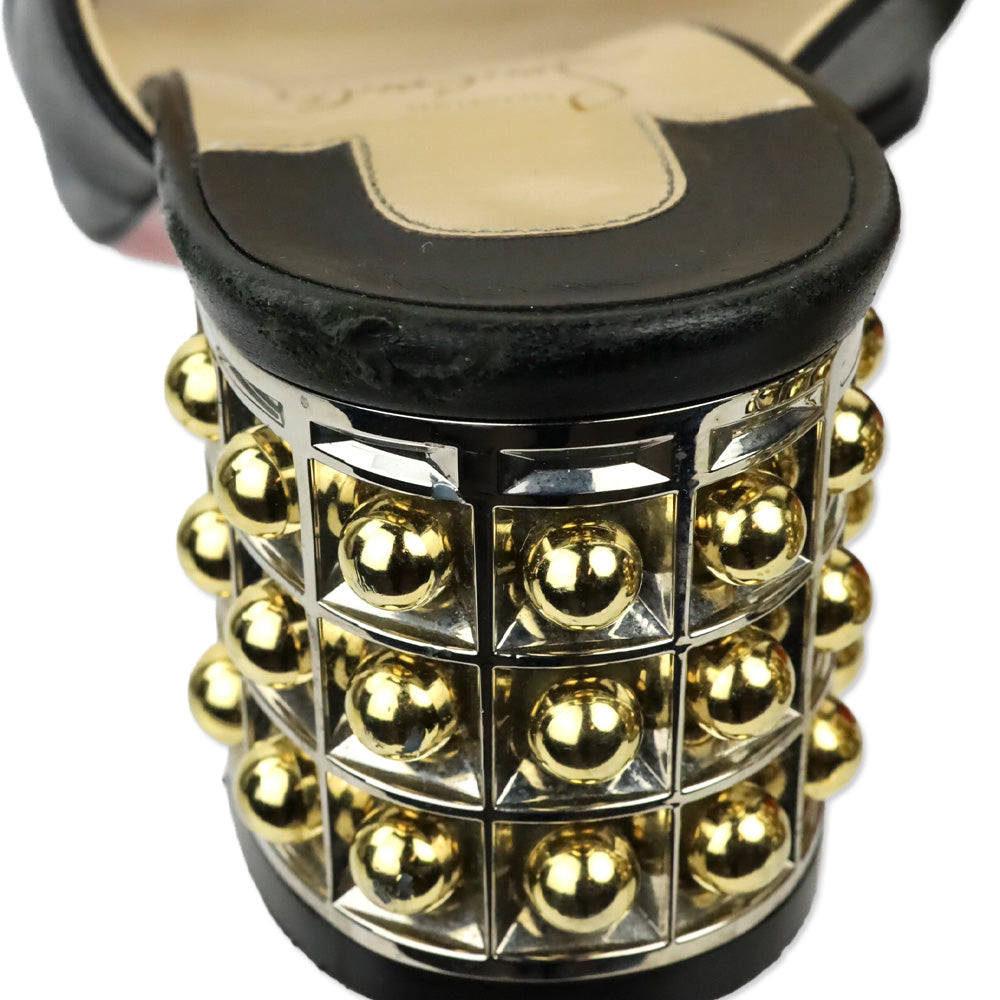 Christian Louboutin Black Nappa Leather Gold Studded Vasa Heel Opticat 55 Sandals