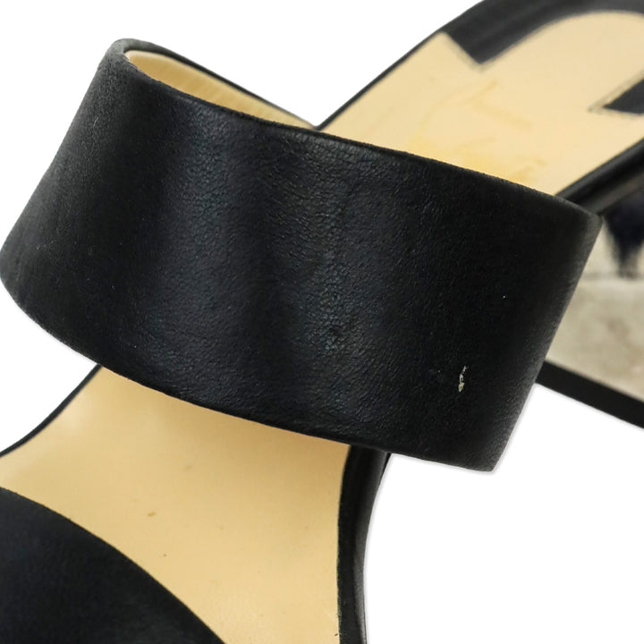 Christian Louboutin Black Nappa Leather Gold Studded Vasa Heel Opticat 55 Sandals