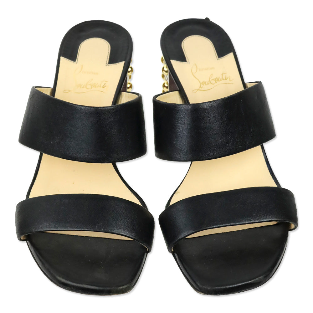Christian Louboutin Black Nappa Leather Gold Studded Vasa Heel Opticat 55 Sandals