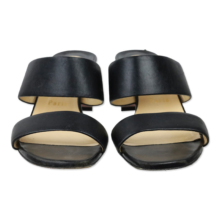 Christian Louboutin Black Nappa Leather Gold Studded Vasa Heel Opticat 55 Sandals
