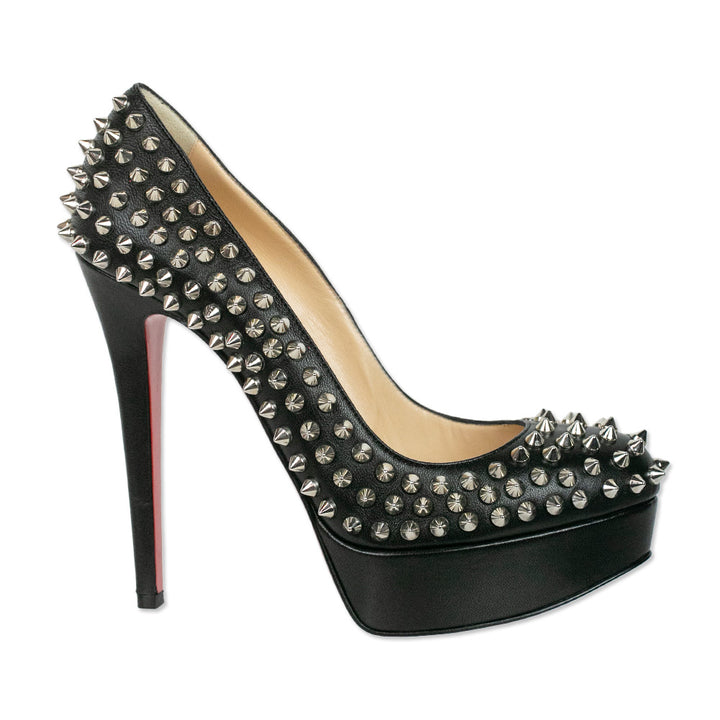 Christian Louboutin Black Nappa Silver Bianca Spikes Pumps