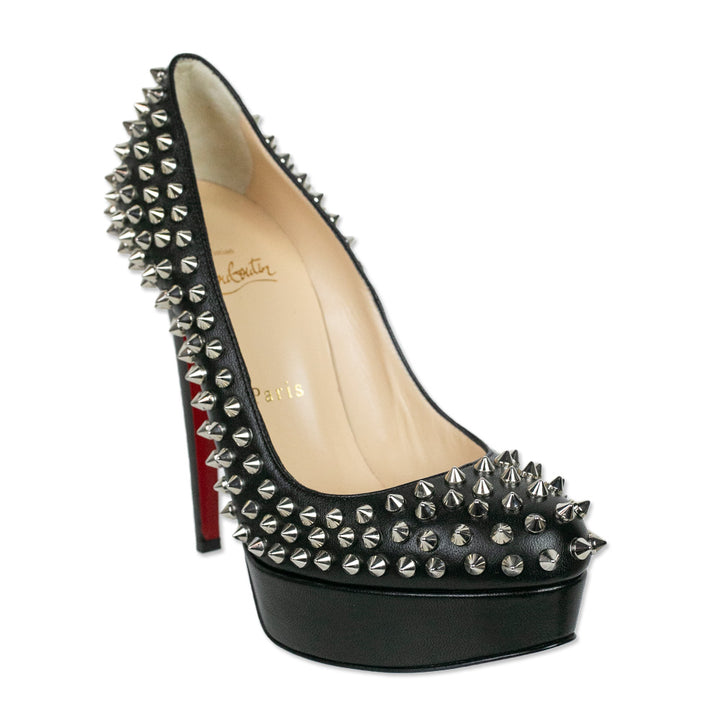 Christian Louboutin Black Nappa Silver Bianca Spikes Pumps