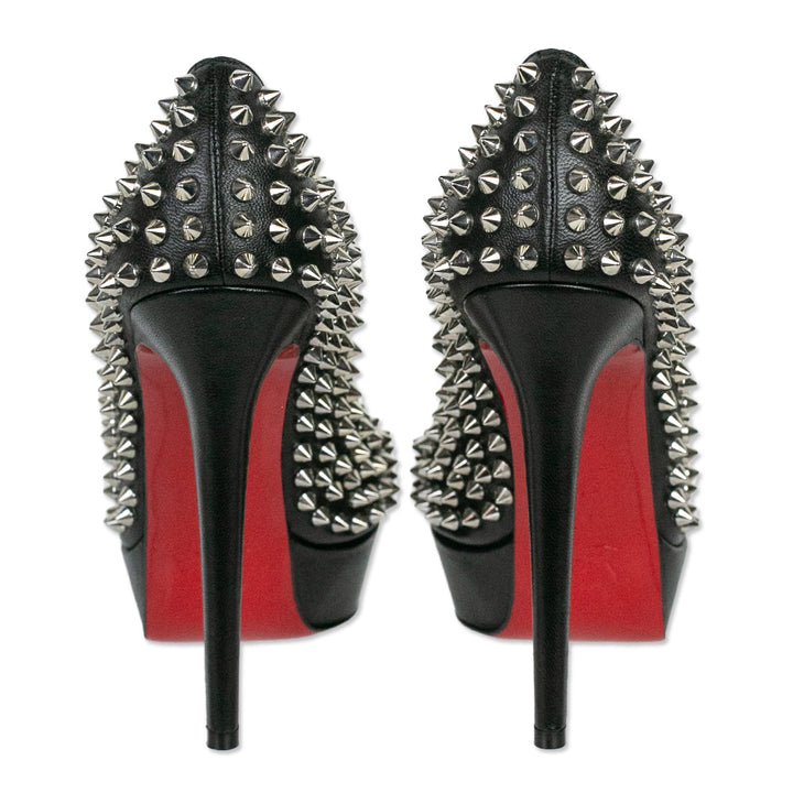 Christian Louboutin Black Nappa Silver Bianca Spikes Pumps