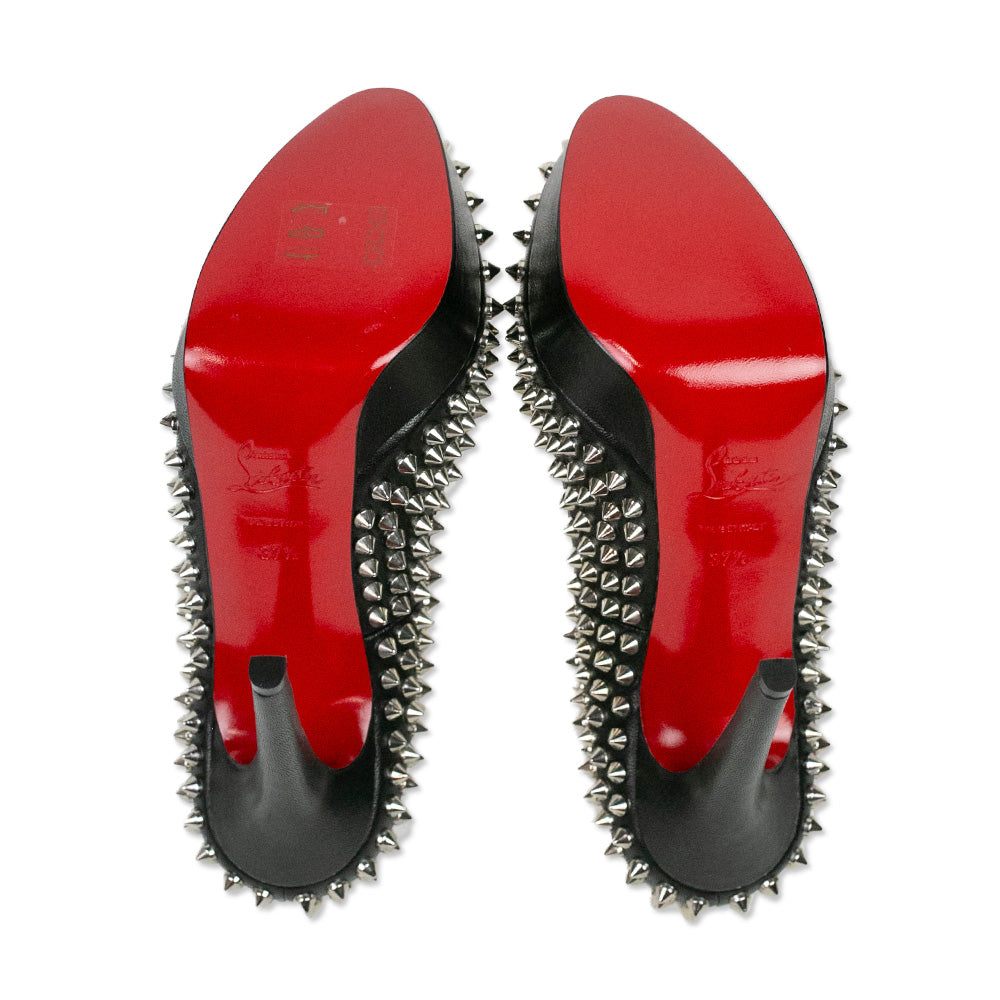 Christian Louboutin Black Nappa Silver Bianca Spikes Pumps