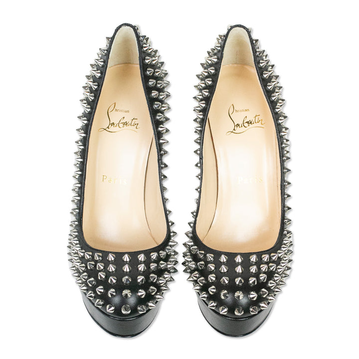 Christian Louboutin Black Nappa Silver Bianca Spikes Pumps