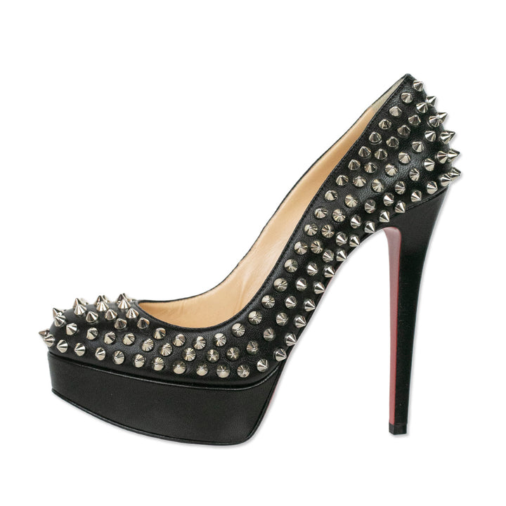 Christian Louboutin Black Nappa Silver Bianca Spikes Pumps