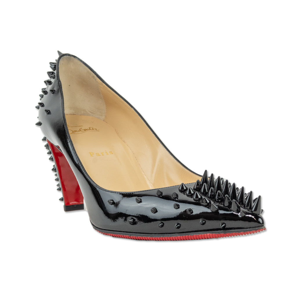 Christian Louboutin Black Patent Leather Goldopump Spikes 70 Pumps