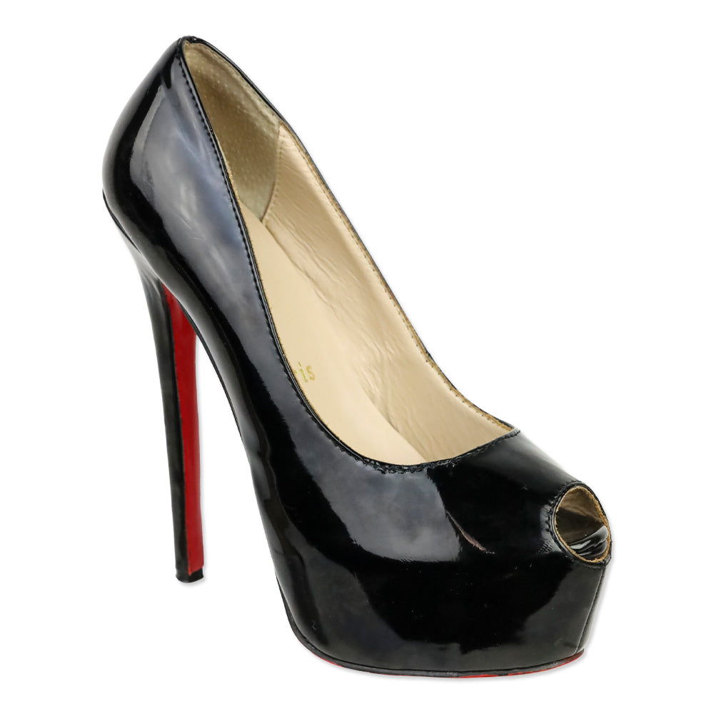 Christian Louboutin Black Patent Leather Platform Peep Toe Highness 160 Pumps