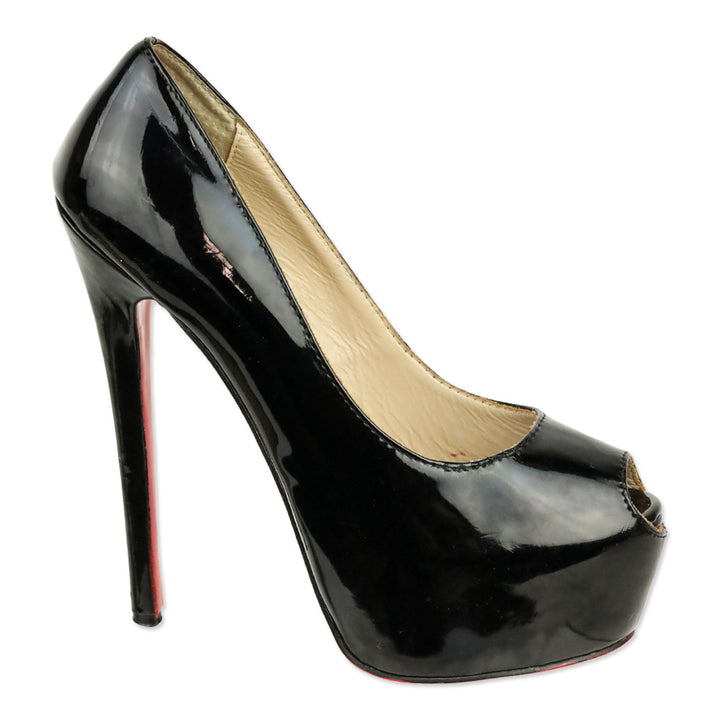 Christian Louboutin Black Patent Leather Platform Peep Toe Highness 160 Pumps