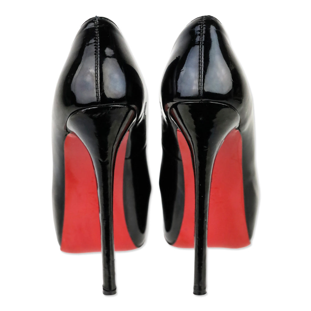 Christian Louboutin Black Patent Leather Platform Peep Toe Highness 160 Pumps