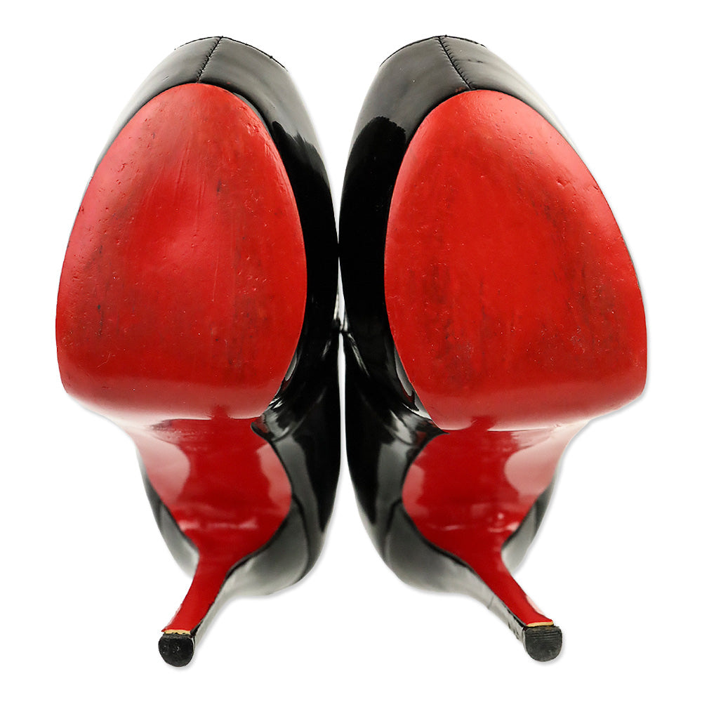 Christian Louboutin Black Patent Leather Platform Peep Toe Highness 160 Pumps
