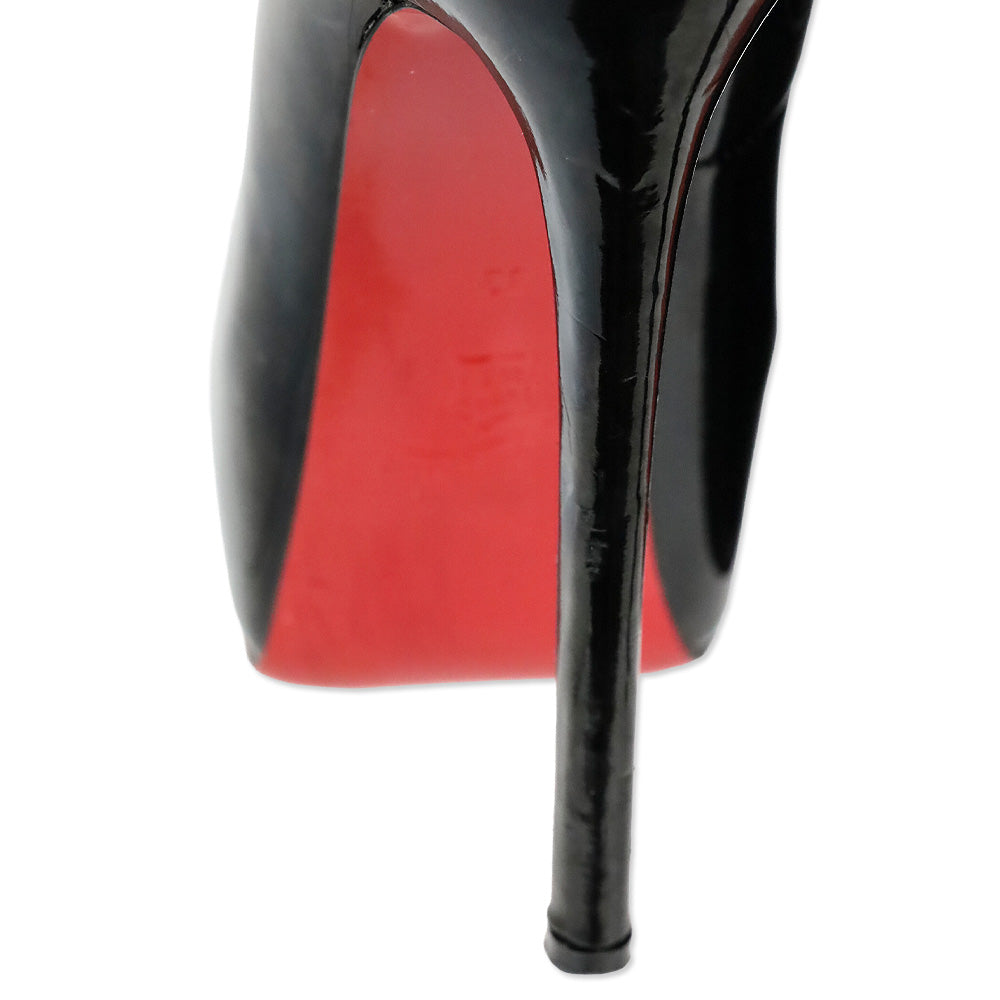 Christian Louboutin Black Patent Leather Platform Peep Toe Highness 160 Pumps