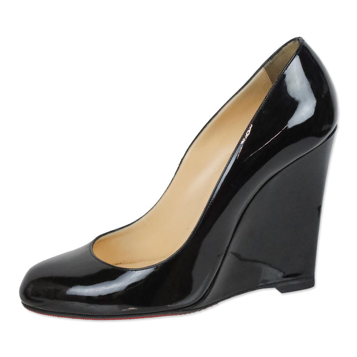 Christian Louboutin Black Patent Leather Ron Ron Wedge Pumps