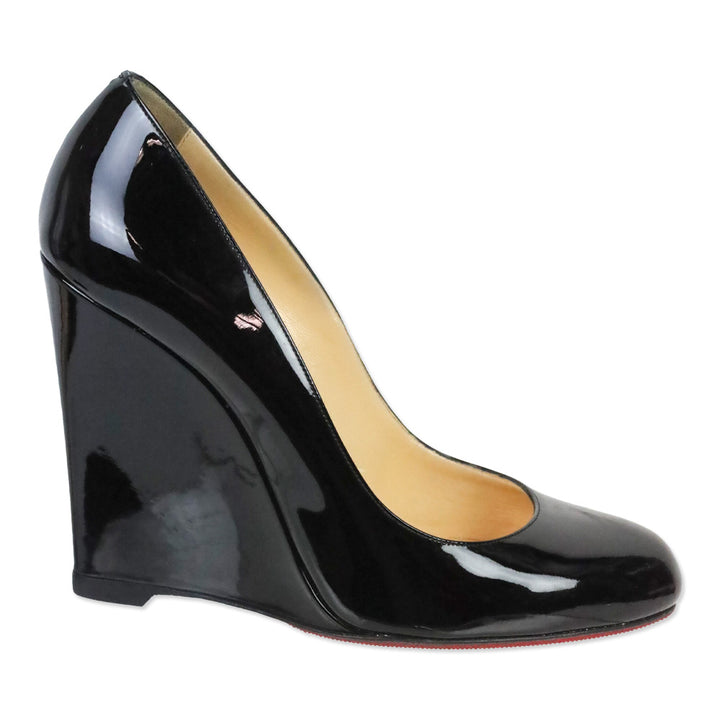 Christian Louboutin Black Patent Leather Ron Ron Wedge Pumps