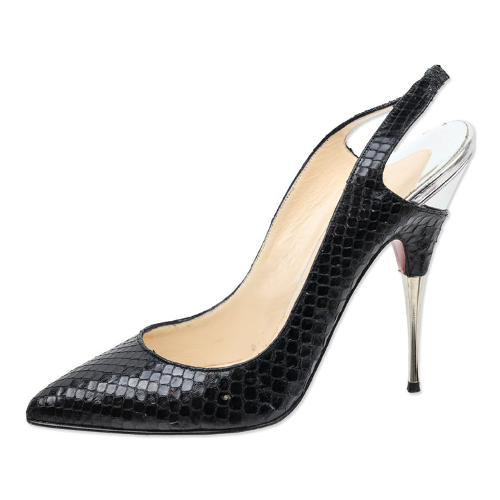 Christian Louboutin Black Python Twistochat Sling Pumps