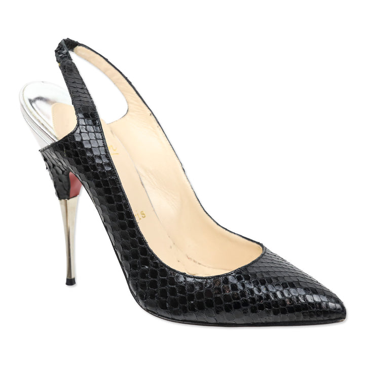 Christian Louboutin Black Python Twistochat Sling Pumps