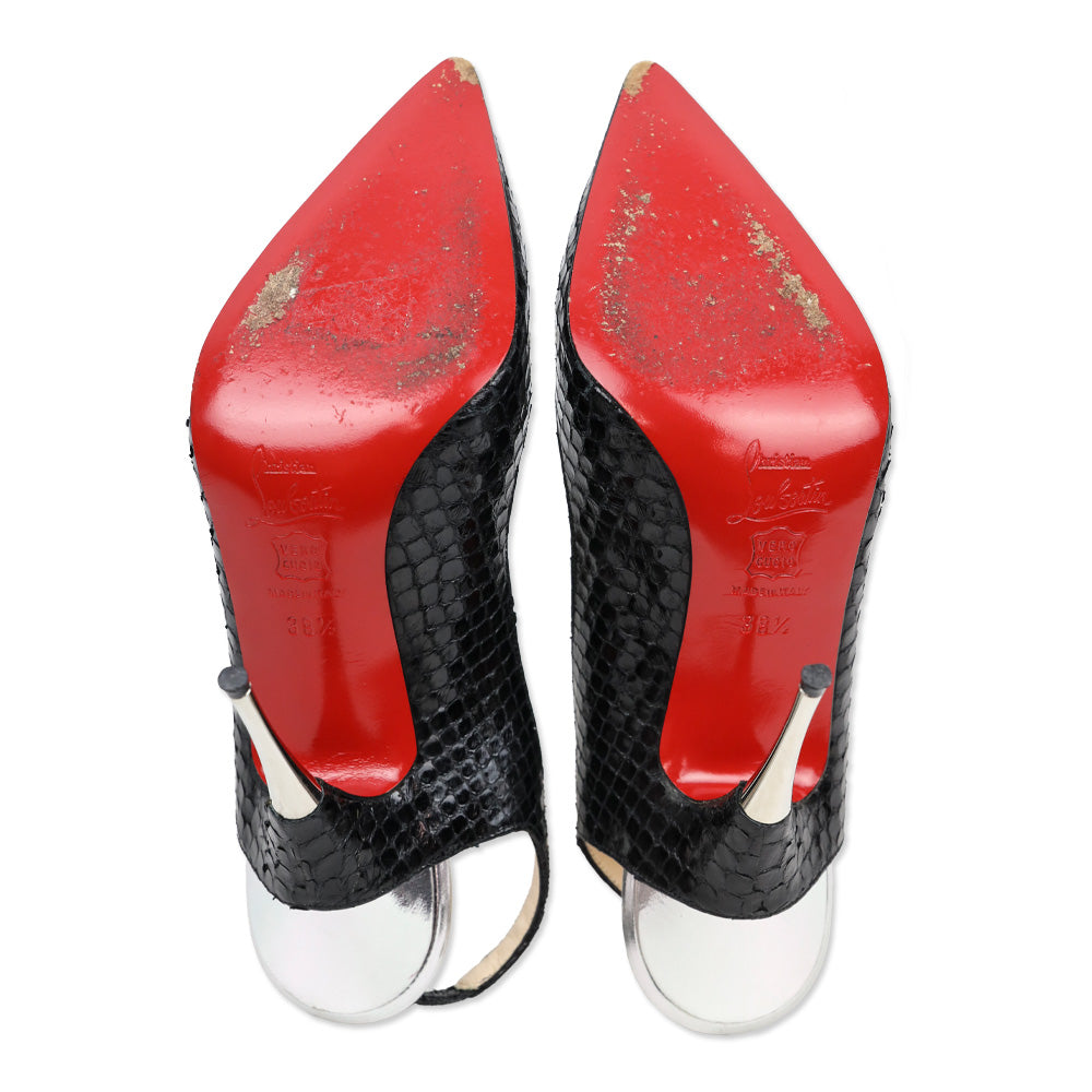 Christian Louboutin Black Python Twistochat Sling Pumps