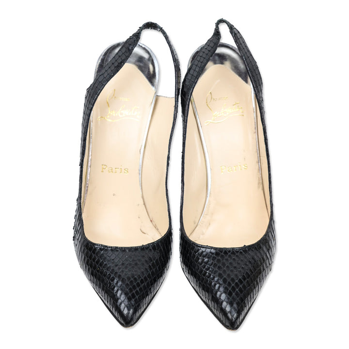 Christian Louboutin Black Python Twistochat Sling Pumps
