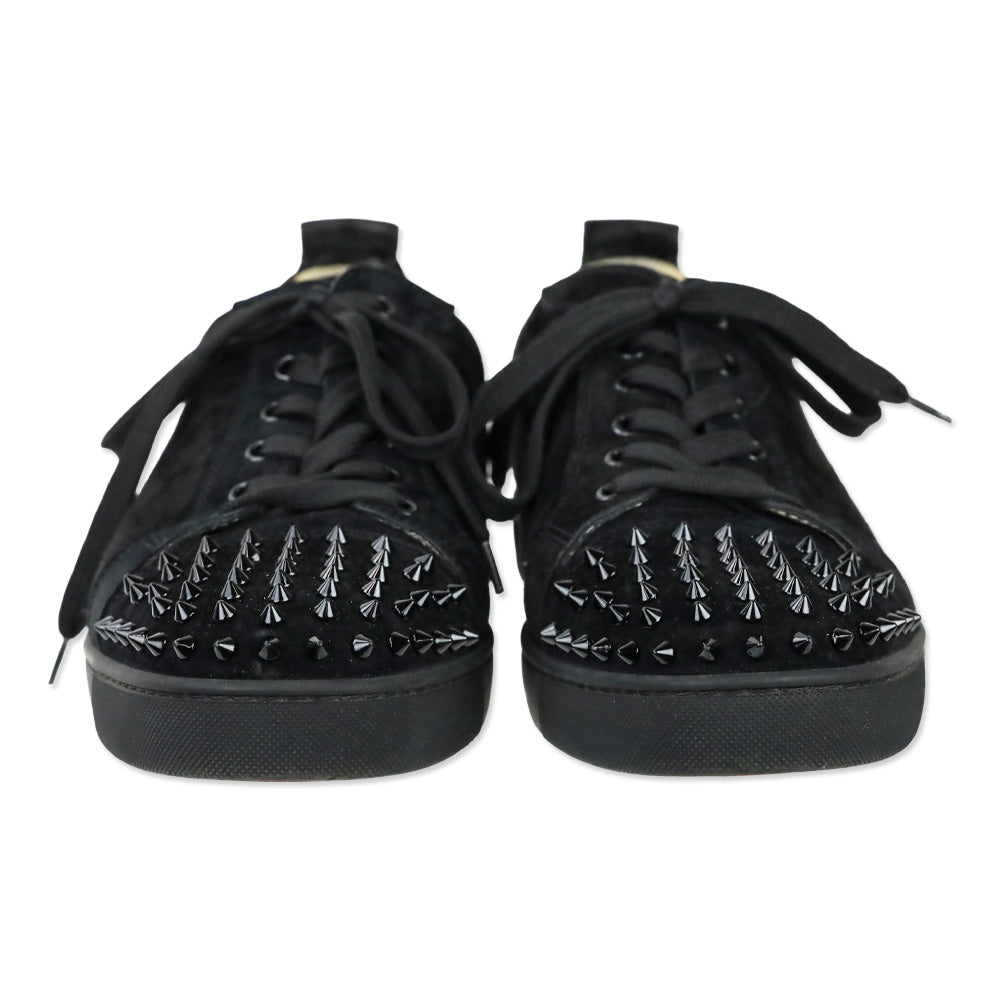Christian Louboutin Black Suede Louis Junior Spikes Flat Sneakers