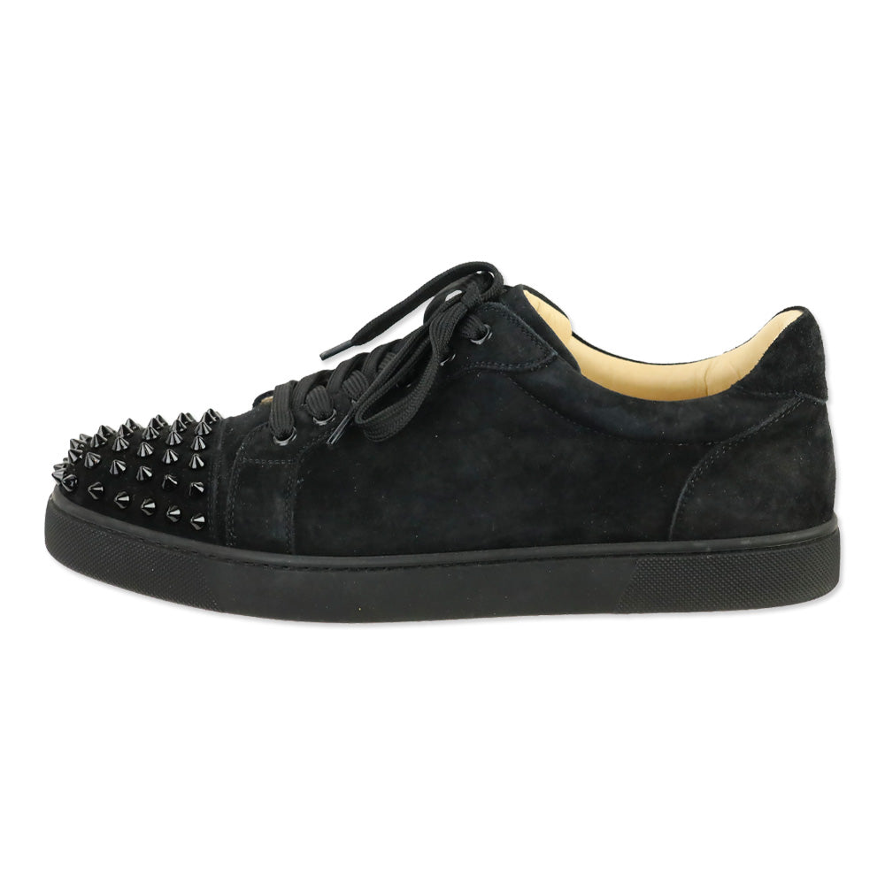 Christian Louboutin Black/Black Veau Velours Louis Junior Spikes Flat
