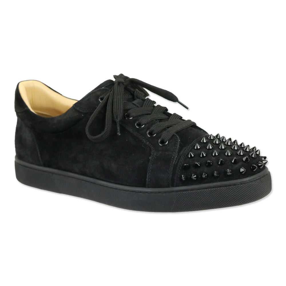 Christian Louboutin Black/Black Veau Velours Louis Junior Spikes Flat