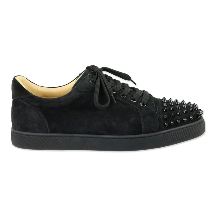 Christian Louboutin Black/Black Veau Velours Louis Junior Spikes Flat
