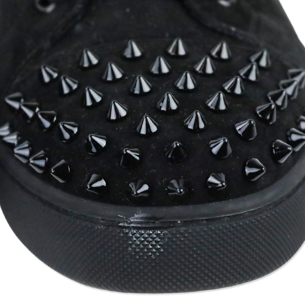 Christian Louboutin Black/Black Veau Velours Louis Junior Spikes Flat