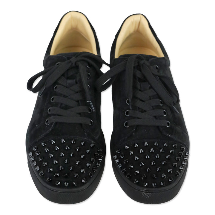 Christian Louboutin Black/Black Veau Velours Louis Junior Spikes Flat