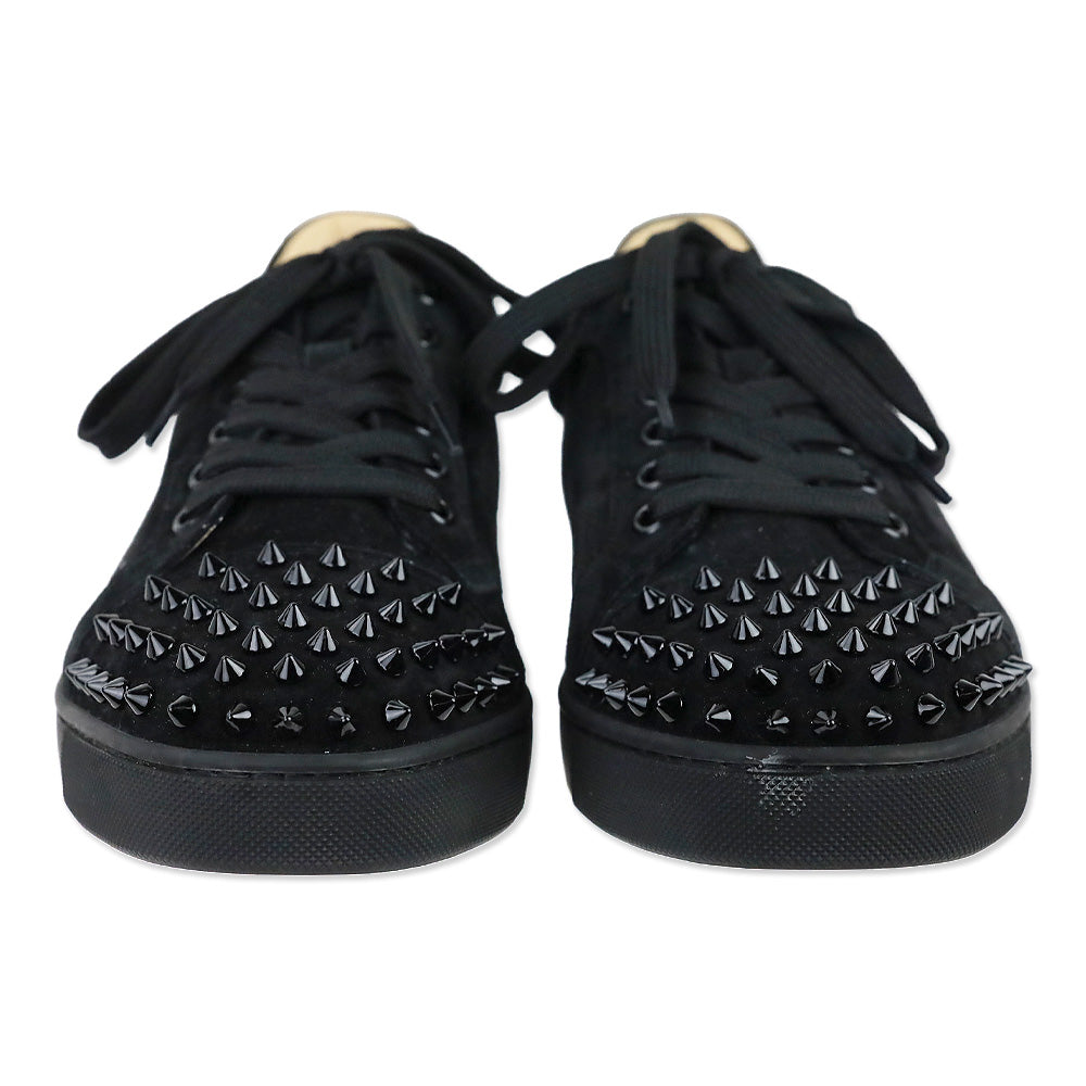 Christian Louboutin Black/Black Veau Velours Louis Junior Spikes Flat