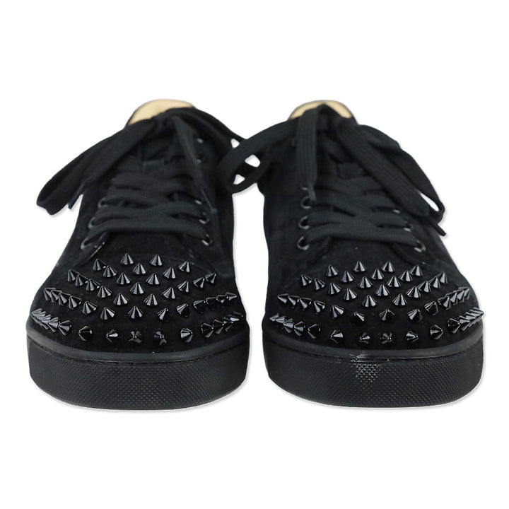 Christian Louboutin Black/Black Veau Velours Louis Junior Spikes Flat