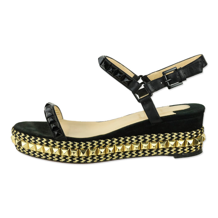 Christian Louboutin Black/Gold Calf Leather Pyraclou 60 mm Espadrilles