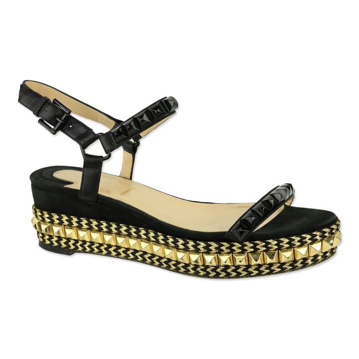 Christian Louboutin Black/Gold Calf Leather Pyraclou 60 mm Espadrilles