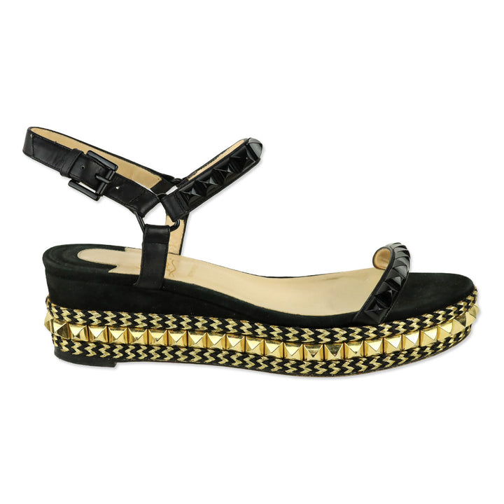 Christian Louboutin Black/Gold Calf Leather Pyraclou 60 mm Espadrilles