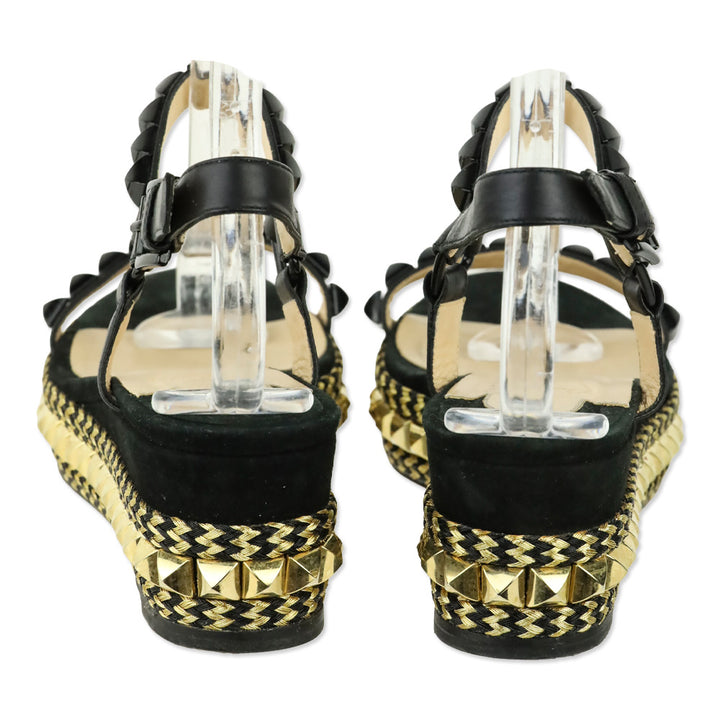 Christian Louboutin Black/Gold Calf Leather Pyraclou 60 mm Espadrilles