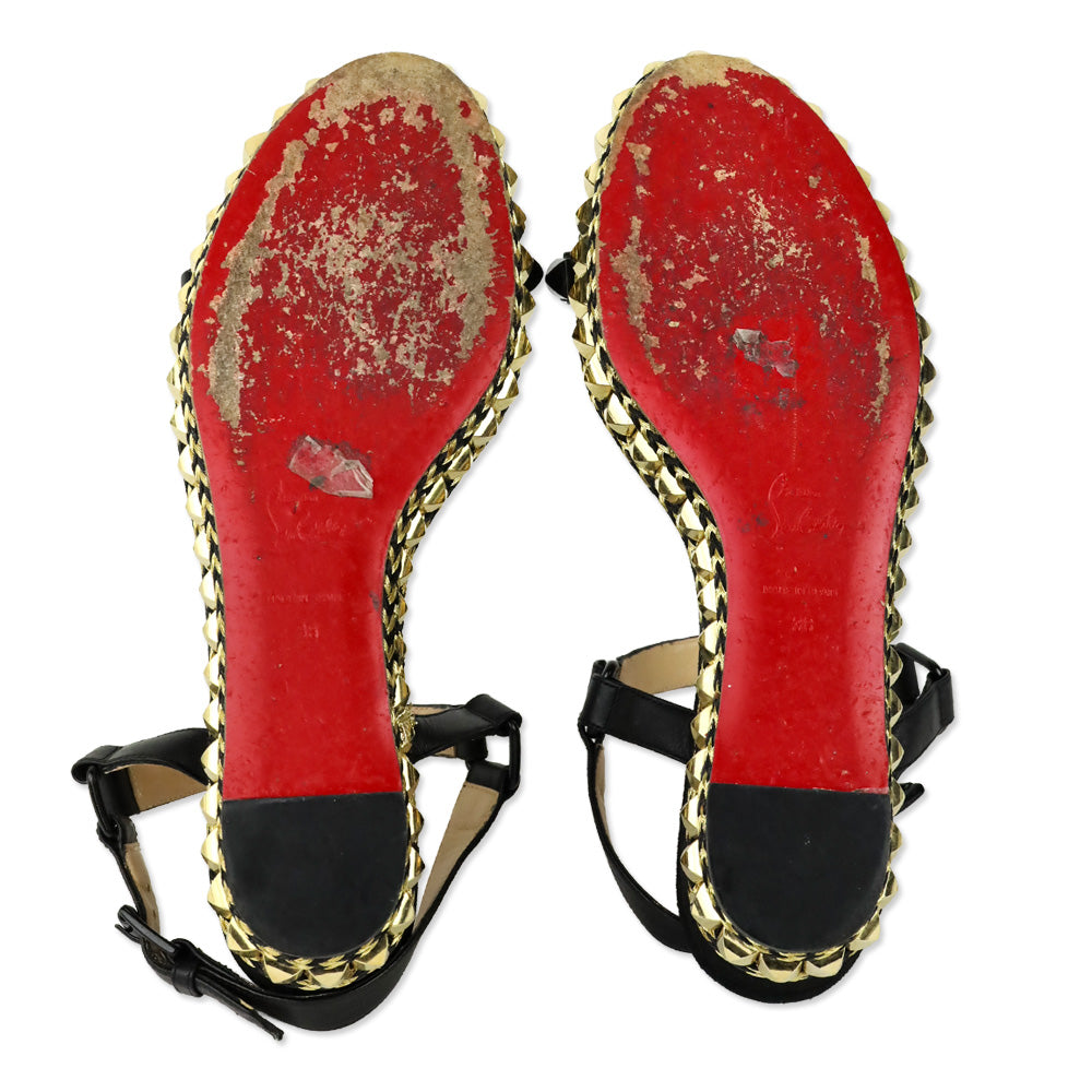 Christian Louboutin Black/Gold Calf Leather Pyraclou 60 mm Espadrilles