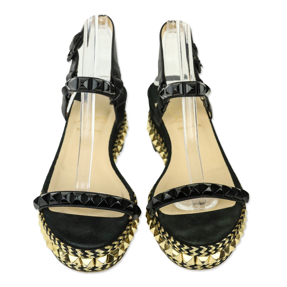 Christian Louboutin Black/Gold Calf Leather Pyraclou 60 mm Espadrilles