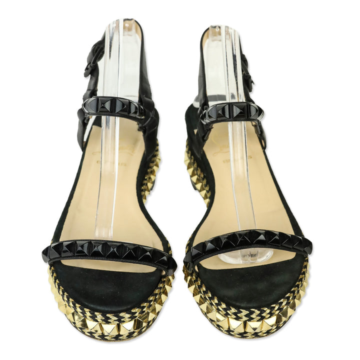 Christian Louboutin Black/Gold Calf Leather Pyraclou 60 mm Espadrilles