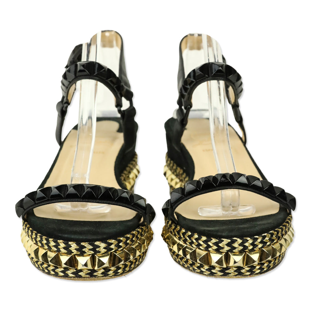 Christian Louboutin Black/Gold Calf Leather Pyraclou 60 mm Espadrilles