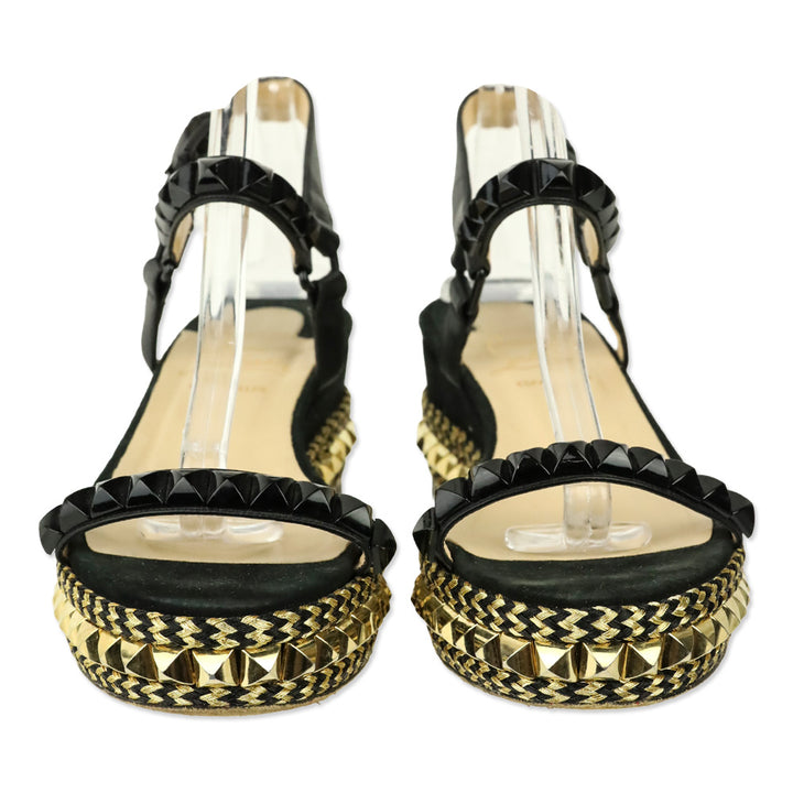 Christian Louboutin Black/Gold Calf Leather Pyraclou 60 mm Espadrilles