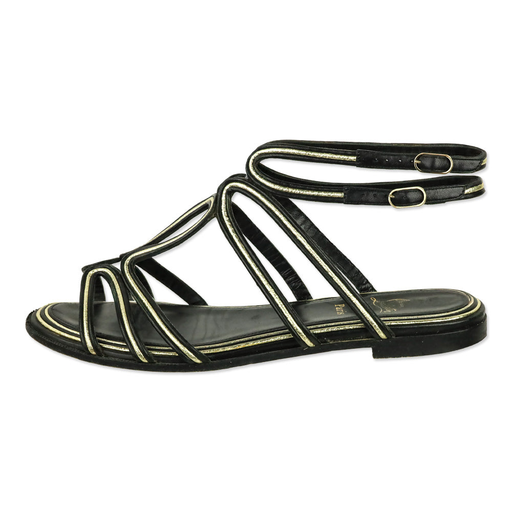 Christian Louboutin Black/Gold Shiny Nappa Zenosandy Flat Sandals